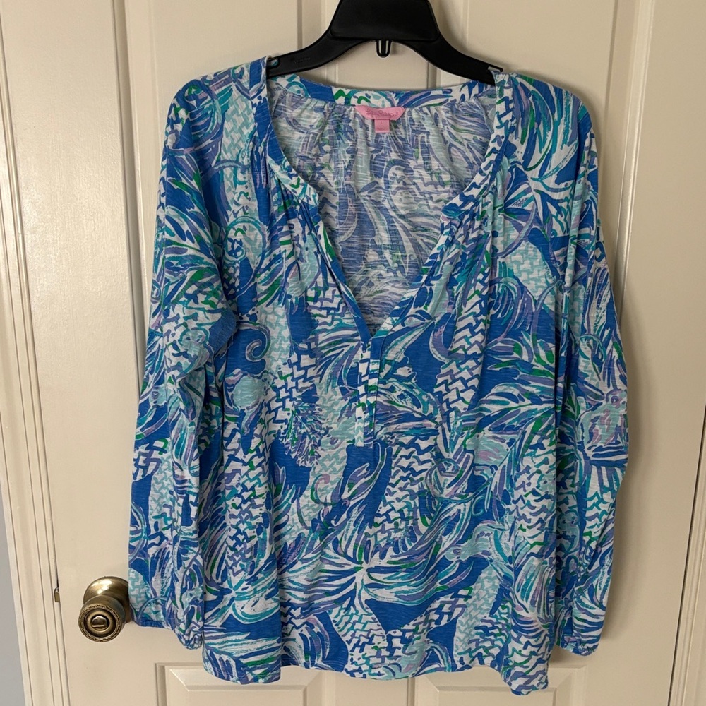 Lilly Pulitzer Blue, Teal & Pink Printed Top